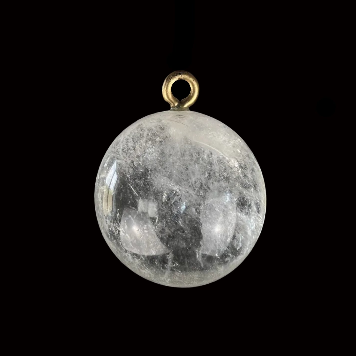 Rock Crystal Smooth Ball, Antique Brass Loop