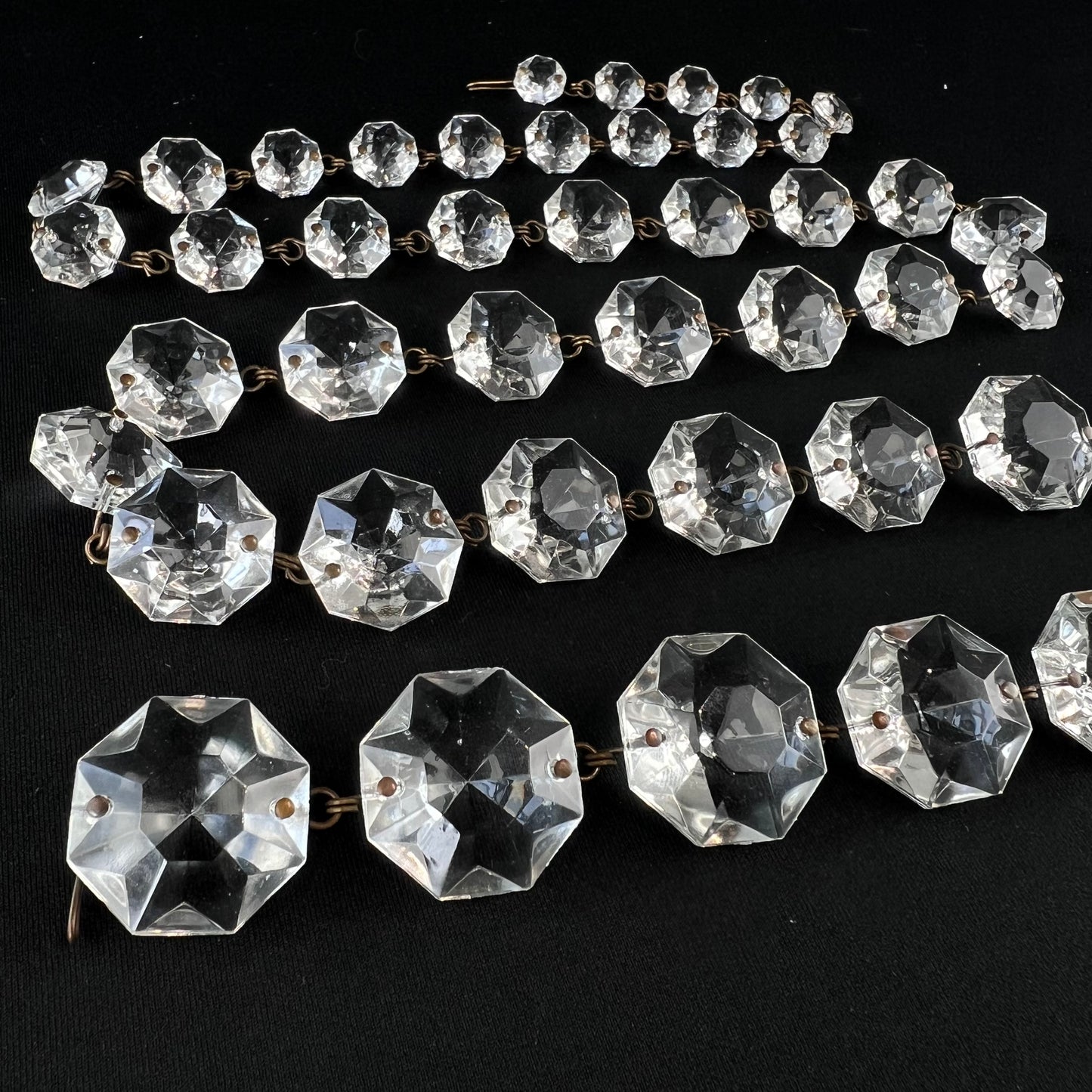Italian Graduated Octagon Crystal Chain, Antique Pinning