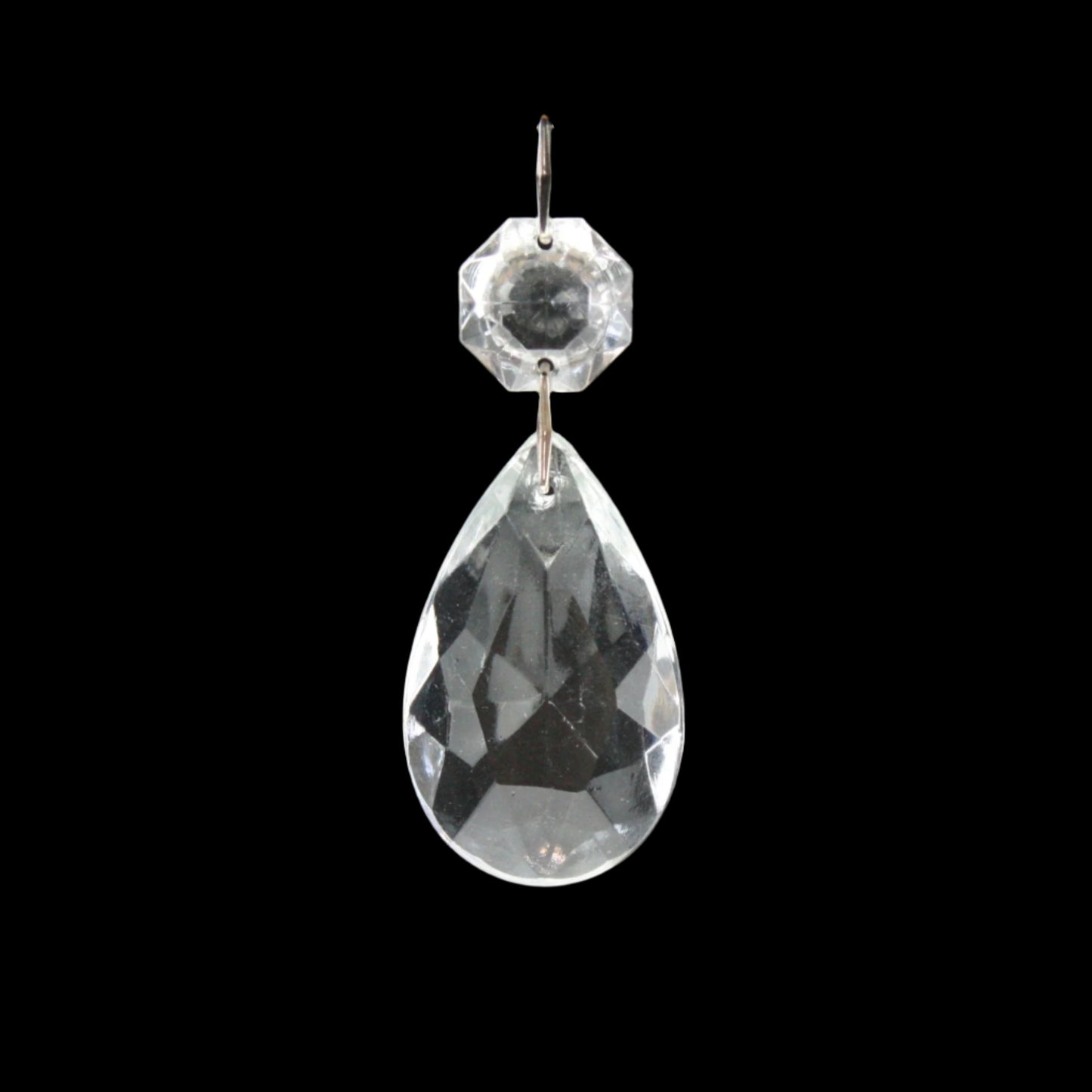 Clear Half Cut Teardrop Prism w/ Top Bead, Clip Connectors