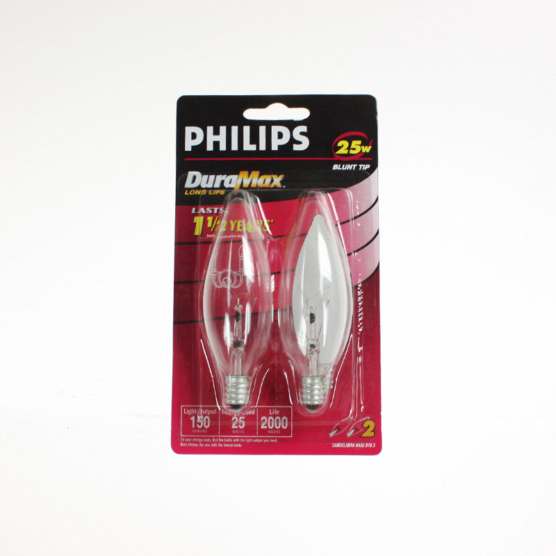25 Watt Clear Blunt Tip Bulb, Candelabra Base<br>(2 pack)
