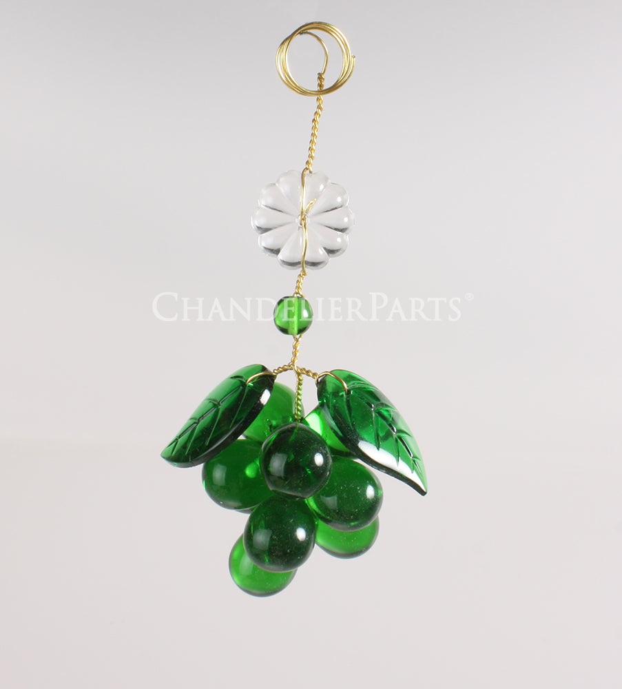 11 Crystal Grape Cluster w/ Green Leaves <br> (4 colors)