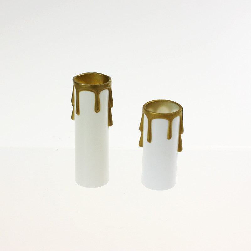 White Plastic Candle Cover w/ Gold Drip, Medium Base – ChandelierParts