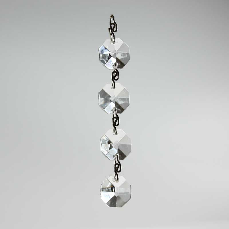 14mm 4-Bead Leaded Crystal Chain, Chrome Snake Clips