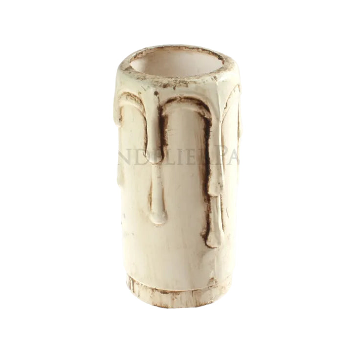 1-7/8" Antique Ivory Plastic Candle Cover w/ Antique Drip, Candelabra Base