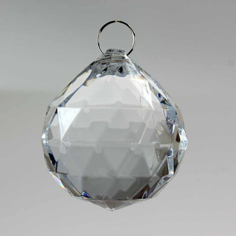 60mm Cut Faceted Acrylic Ball w/ Chrome Loop, Clear