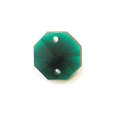 14MM EMERALD 2 HOLE OCTAGON W/ 8 FACETS PRECIOSA MACHINE CUT 