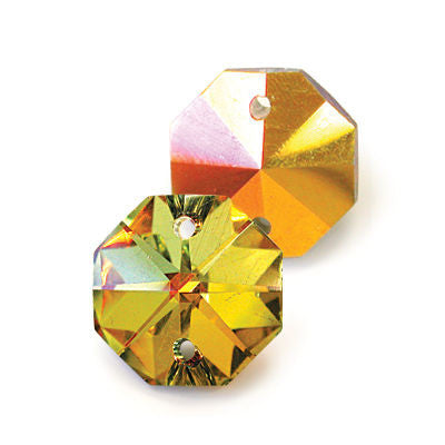 14MM MAREA ON GOLD 2 HOLE OCTAGON W/ 8 FACETS PRECIOSA MACHINE CUT W/ 30% LEAD