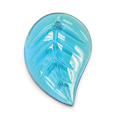 60MM AQUA COLORED CZECH LEFT LEAF W/ FLAT BACK 