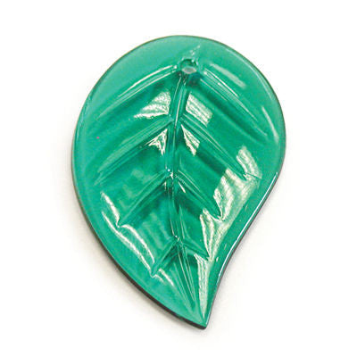 60MM EMERALD COLORED CZECH LEFT LEAF W/ FLAT BACK 