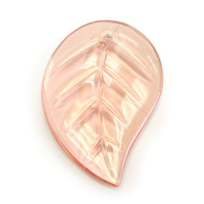 60MM PINK COLORED CZECH LEFT LEAF W/ FLAT BACK 