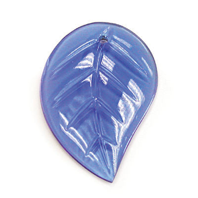 60MM SAPPHIRE COLORED CZECH LEFT LEAF W/ FLAT BACK 