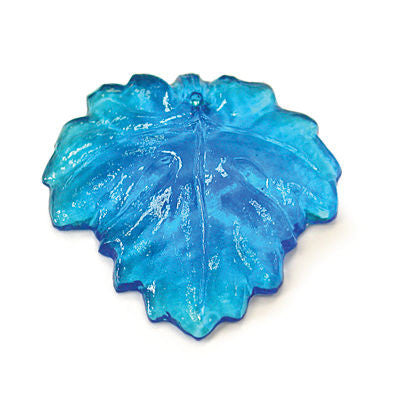 30MM AQUA COLORED CZECH MAPLE LEAF W/ FLAT BACK 