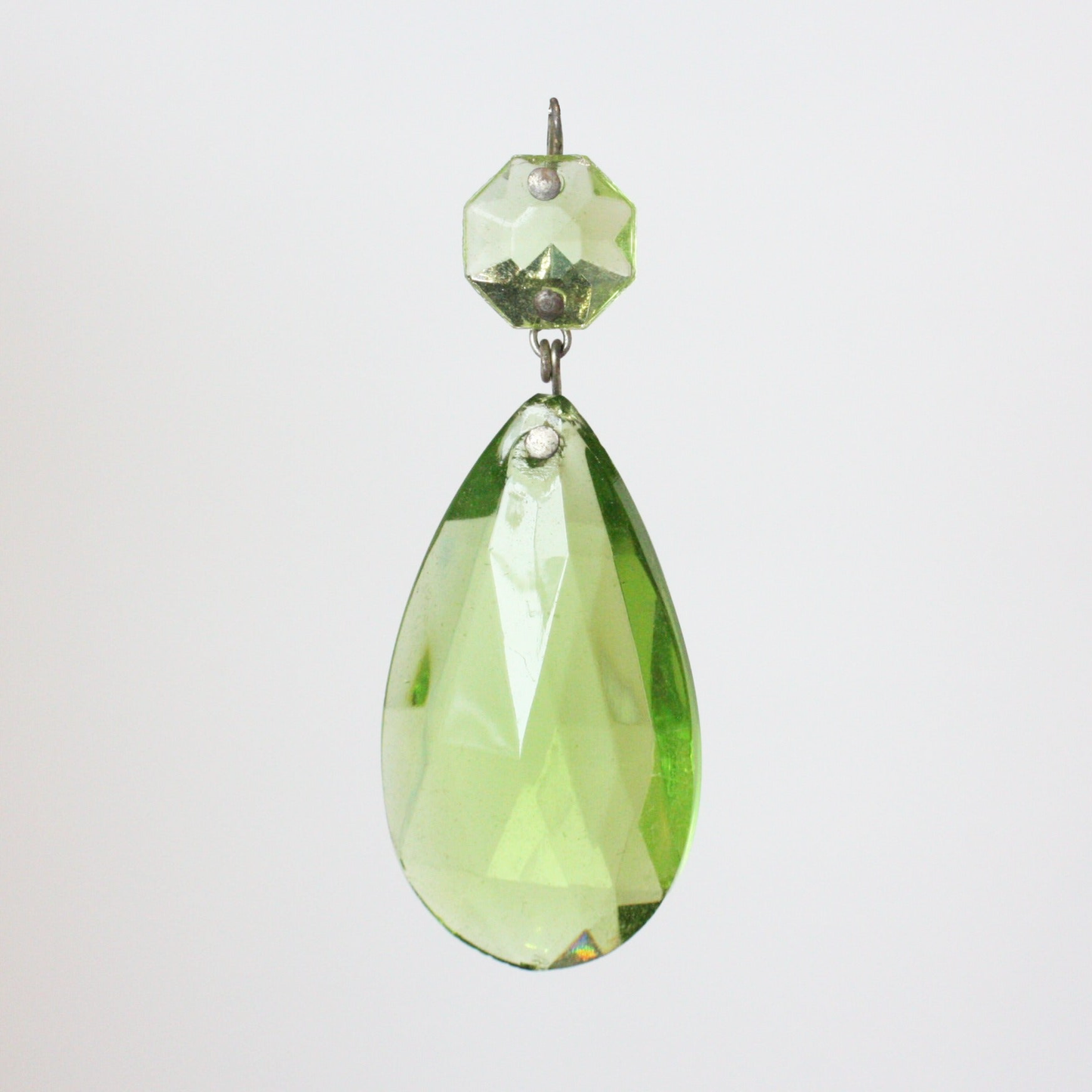 2" Peridot Pressed Full Cut Teardrop w/ Top Bead