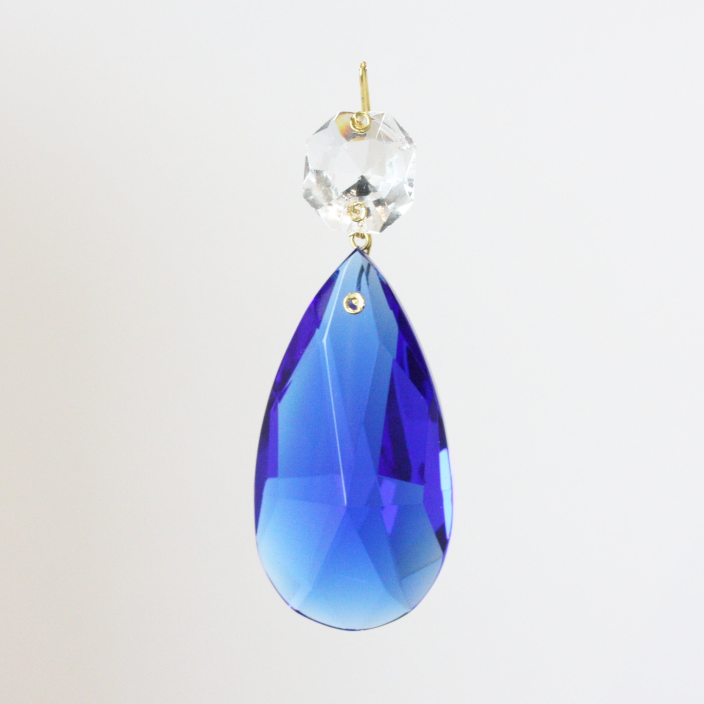 3" Czech Sapphire Full Cut Teardrop w/ Clear Top Bead (Blemished)