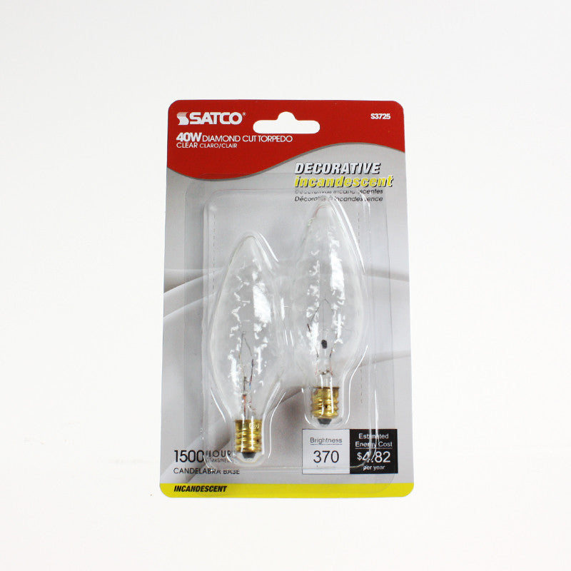 40 Watt Diamond Cut Torpedo Bulb, cb<br>(2 pack)