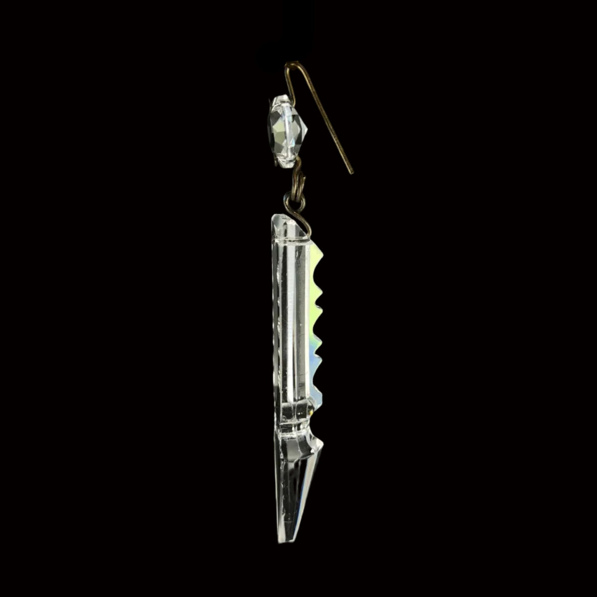 3" Half Cut Notched Glass Spear w/ Top Bead, Antique Pinning