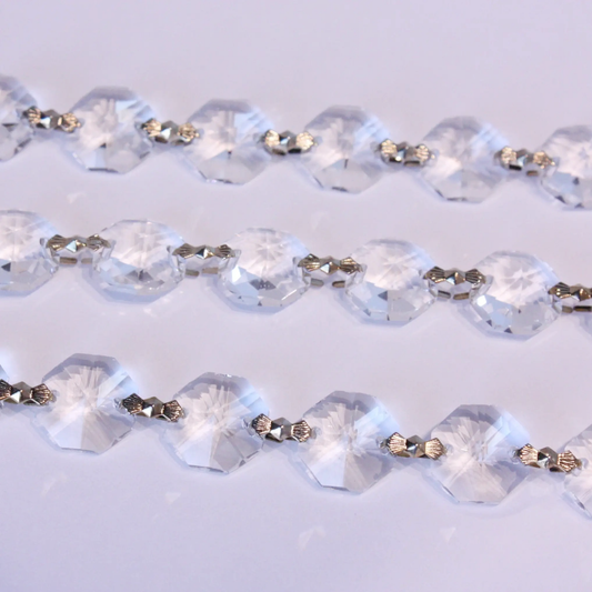 39" 14mm Crystal Octagon Chain, Antique Chrome