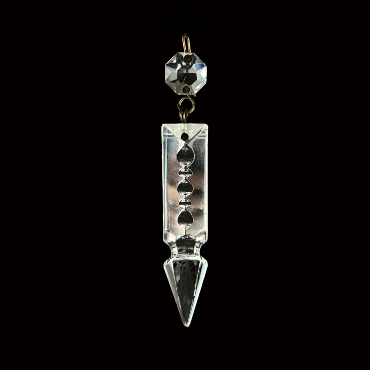 3" Half Cut Notched Glass Spear w/ Top Bead, Antique Pinning