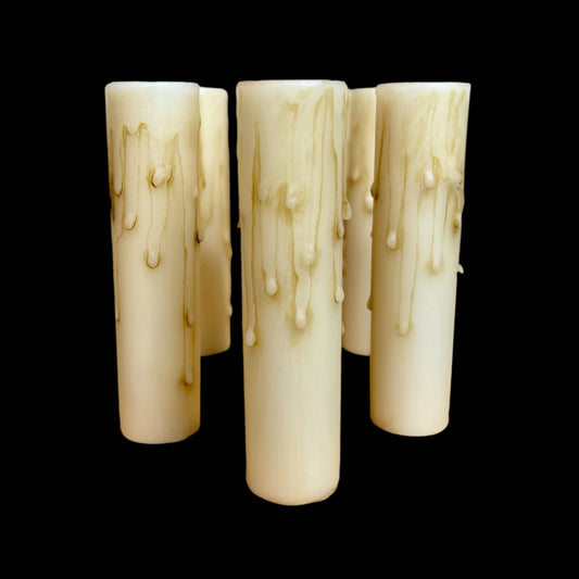 Antique Ivory Beeswax Candle Cover w/ Drip, European Base
