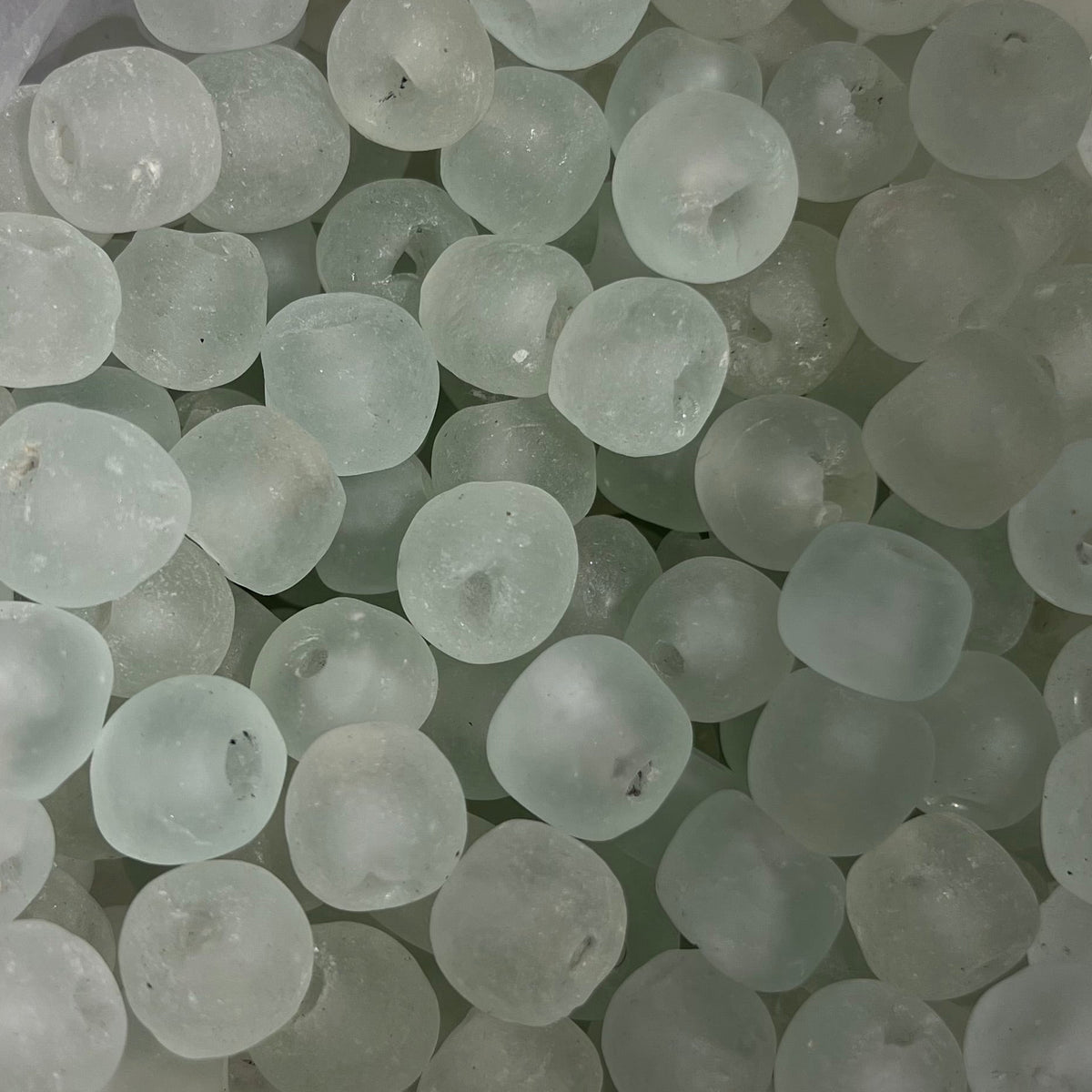 14mm Light Aqua Sea Glass Bead w/ Thru Hole
