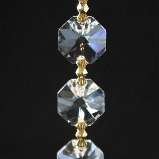 5" 14mm Leaded Crystal Octagon Chain, Gold Bow Ties (Blemished)