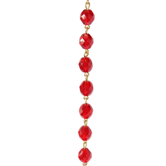 Red Czech Colored 8mm Faceted Round Bead Chain, 1 Meter