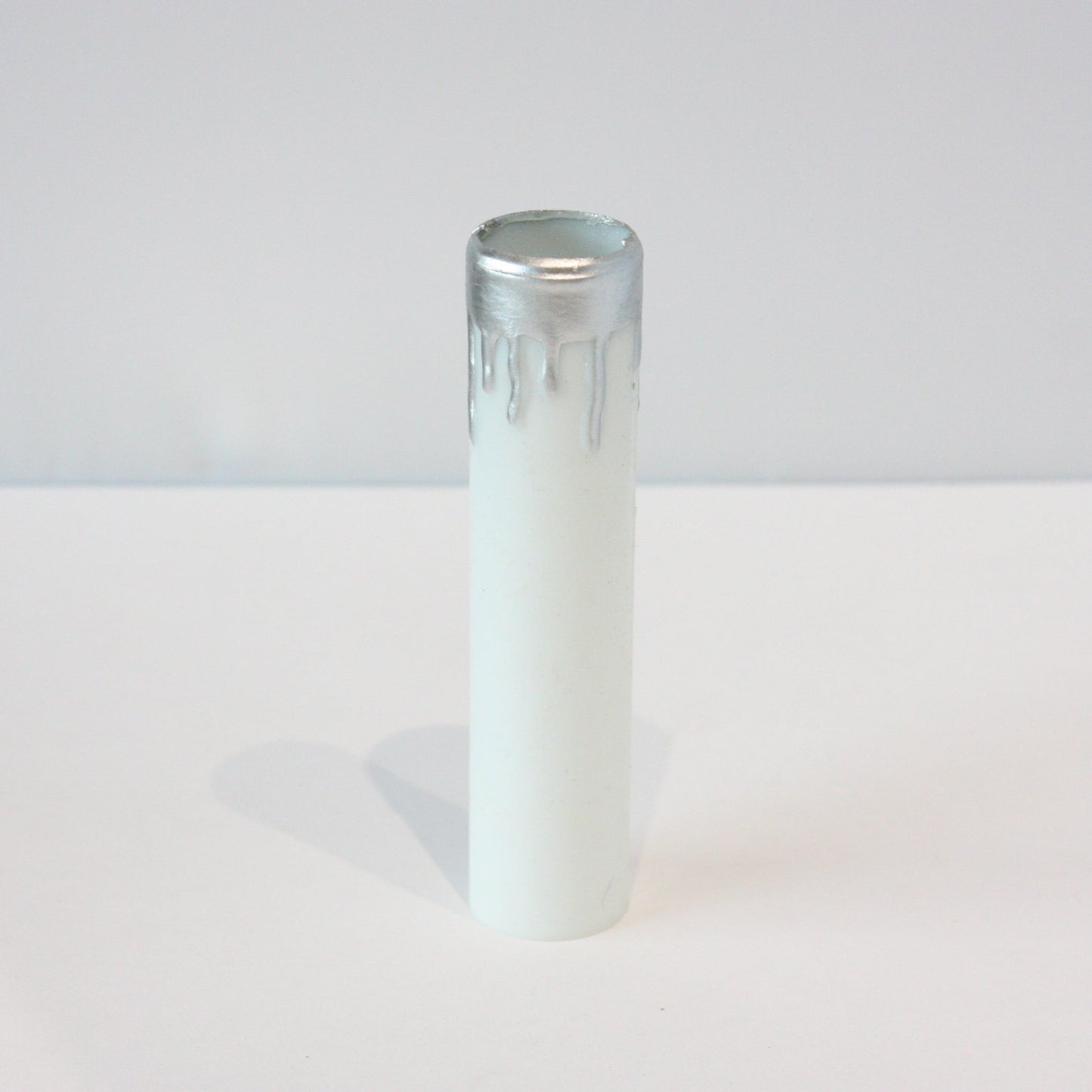 3-1/2" White Plastic Candle Covers w/ Silver Drip, Candelabra Base