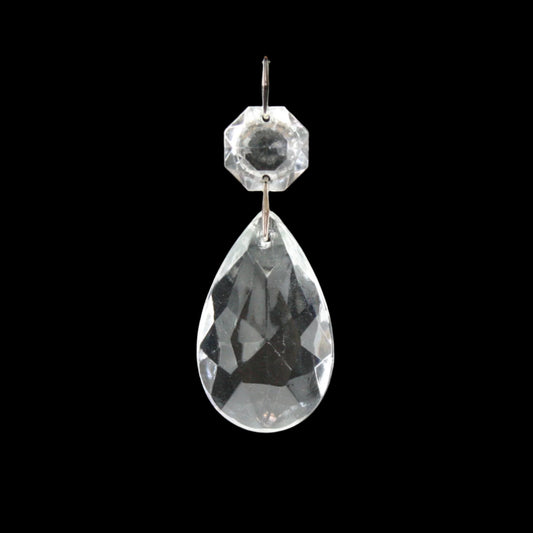 Clear Half Cut Teardrop Prism w/ Top Bead, Clip Connectors