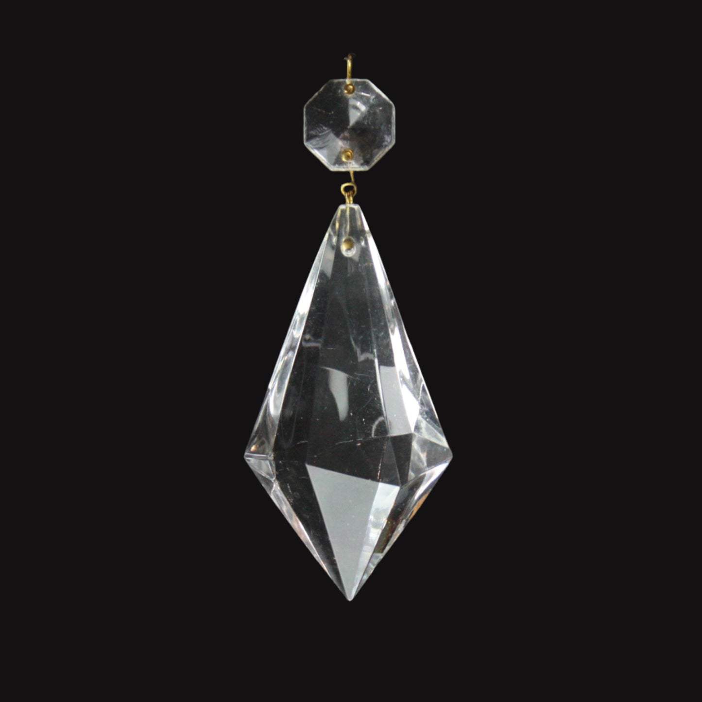 3-1/2" Clear Point Prism w/ Top Bead, Antique Brass Pinning (Blemished)