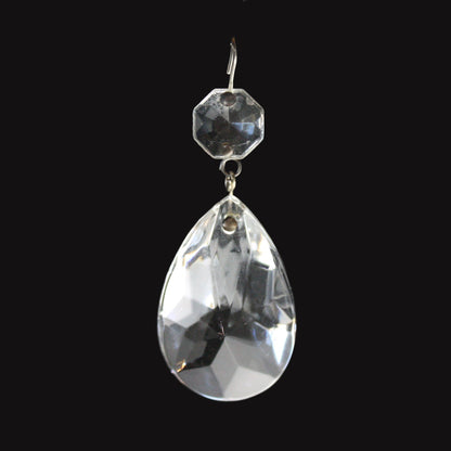 1-1/2" Clear Full Cut Teardrop w/ Top Bead, Antique Chrome