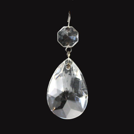 1-1/2" Clear Full Cut Teardrop w/ Top Bead, Antique Chrome