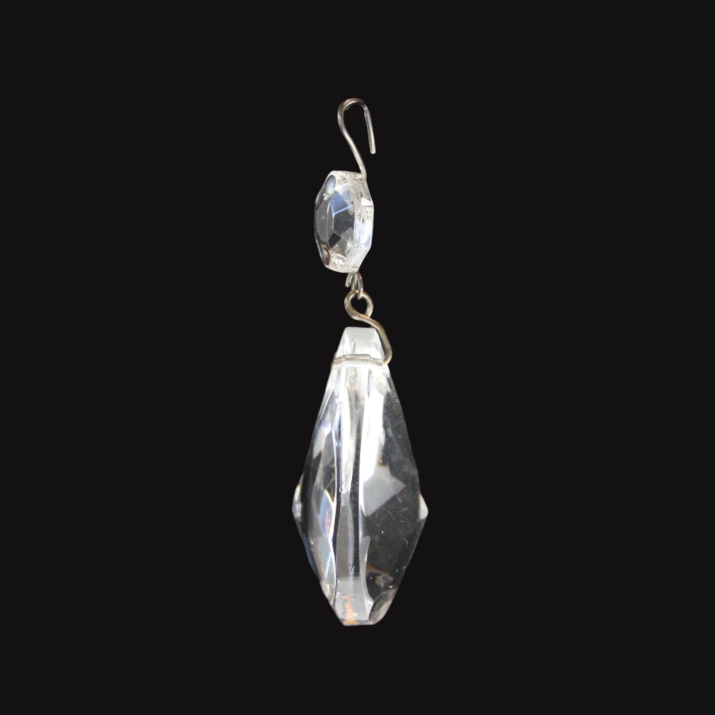 1-1/2" Clear Full Cut Teardrop w/ Top Bead, Antique Chrome