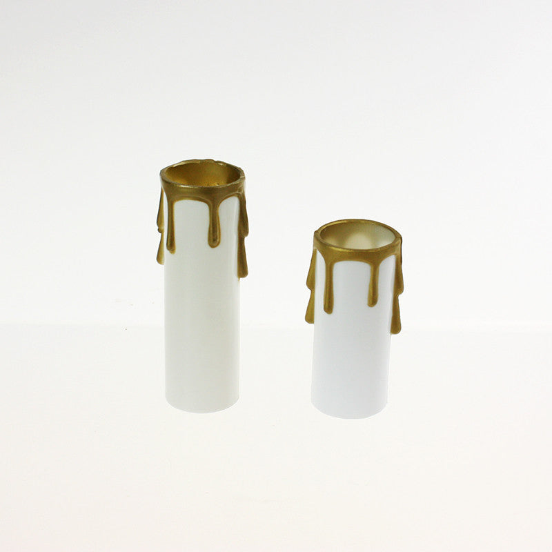 White Plastic Candle Cover w/ Gold Drip, Medium Base