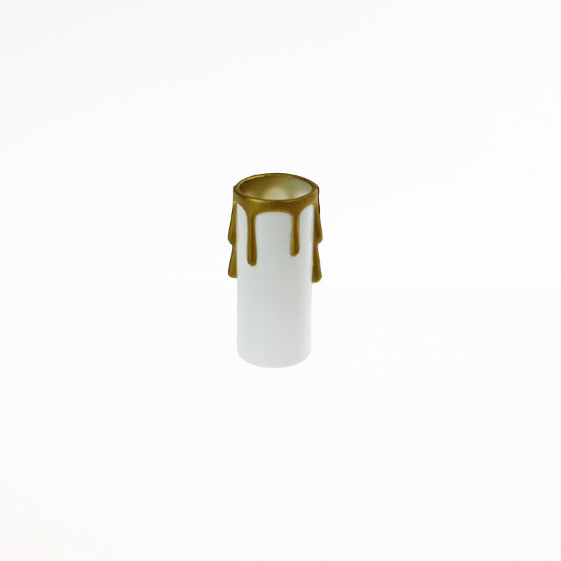 White Plastic Candle Cover w/ Gold Drip, Medium Base