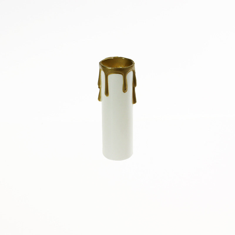 White Plastic Candle Cover w/ Gold Drip, Medium Base