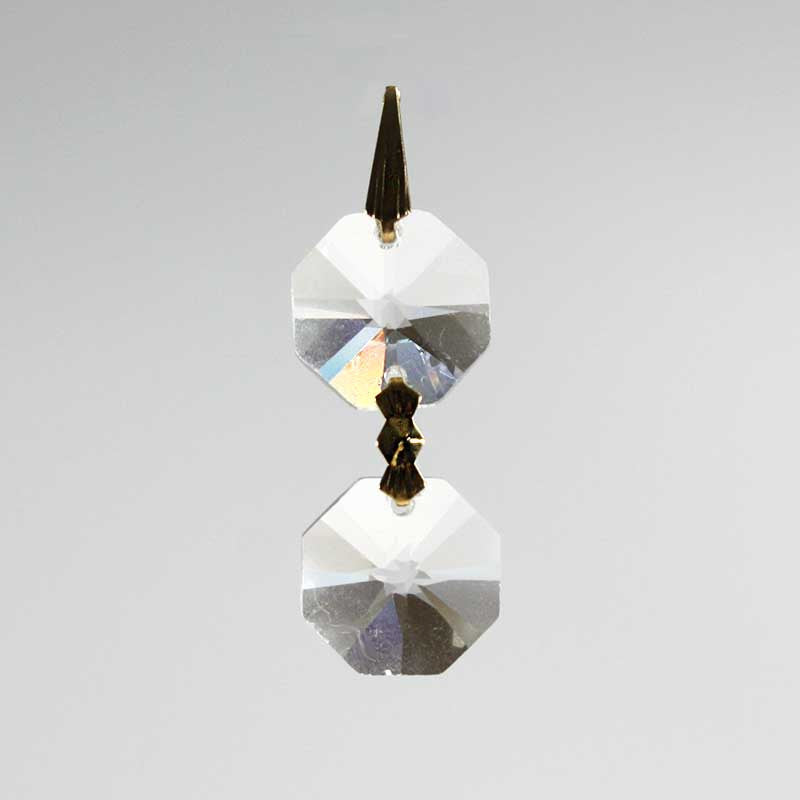 14mm 2 Bead Leaded Crystal Chain <br> Brass or Chrome pin