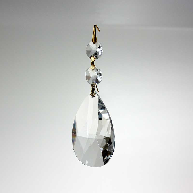 72mm Crystal Leaded Teardrop w/ 2 Top Beads