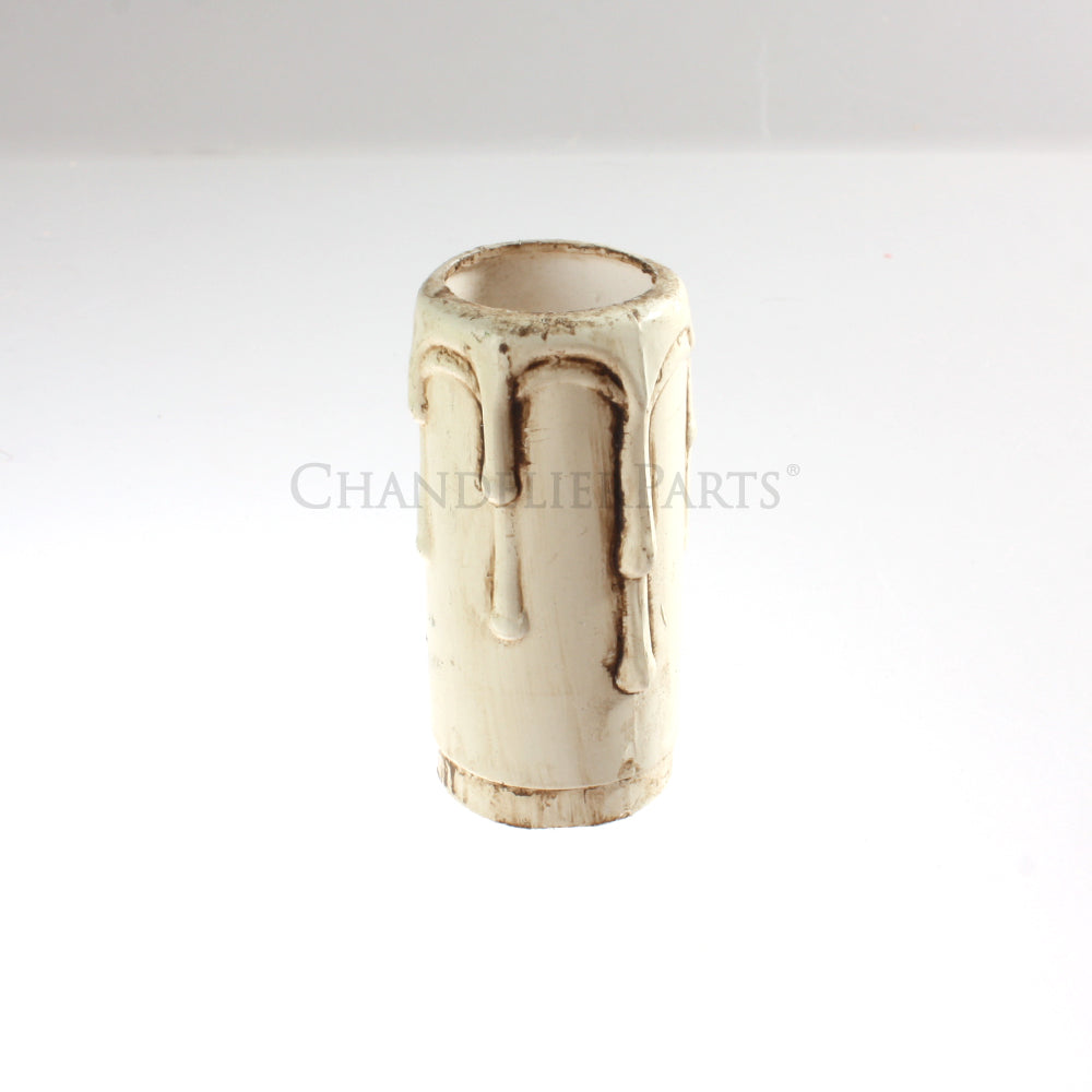 1-7/8" Antique Ivory Plastic Candle Cover w/ Antique Drip, Candelabra Base