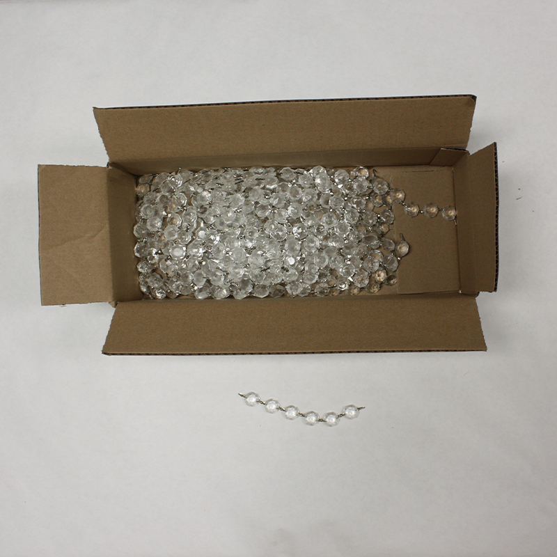 Box of 35 16mm Beaded Crystal Chain, slightly frosted, chrome bowties
