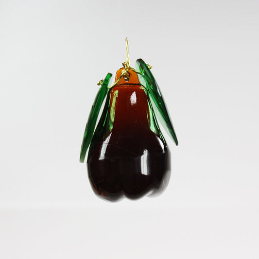 50mm Amber Czech Crystal Pear w/ Leaves