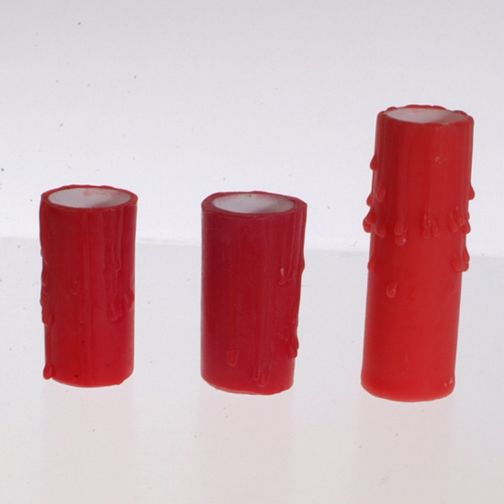 Red Beeswax Candle Covers w/ Drip, Candelabra Base (Box of 37)