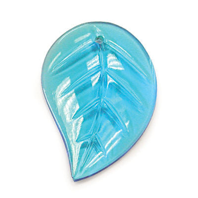 30MM AQUA COLORED CZECH RIGHT LEAF W/ FLAT BACK 