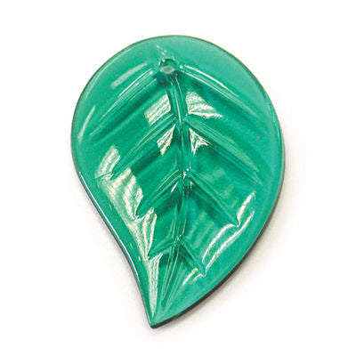 45MM EMERALD COLORED CZECH RIGHT LEAF W/ FLAT BACK 