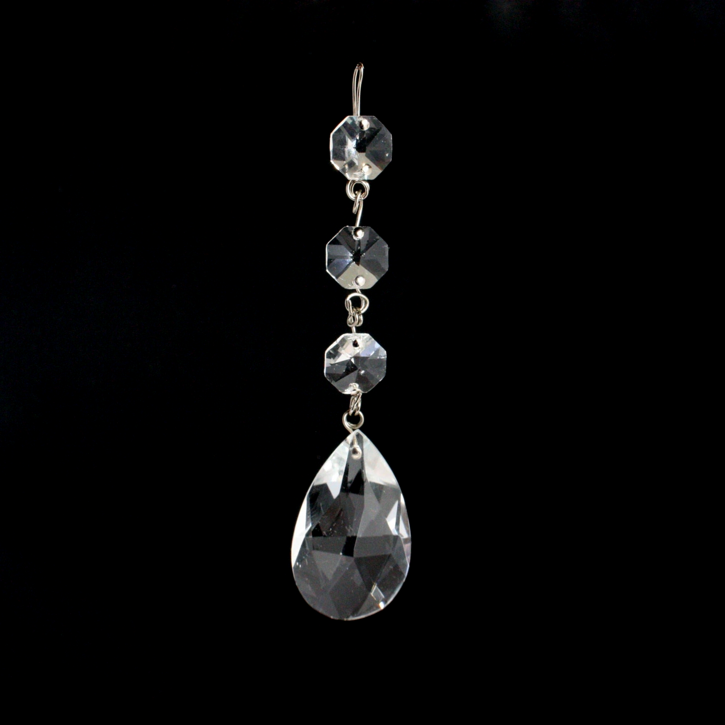 2" Crystal Full Cut Teardrop w/ 3 Top Beads