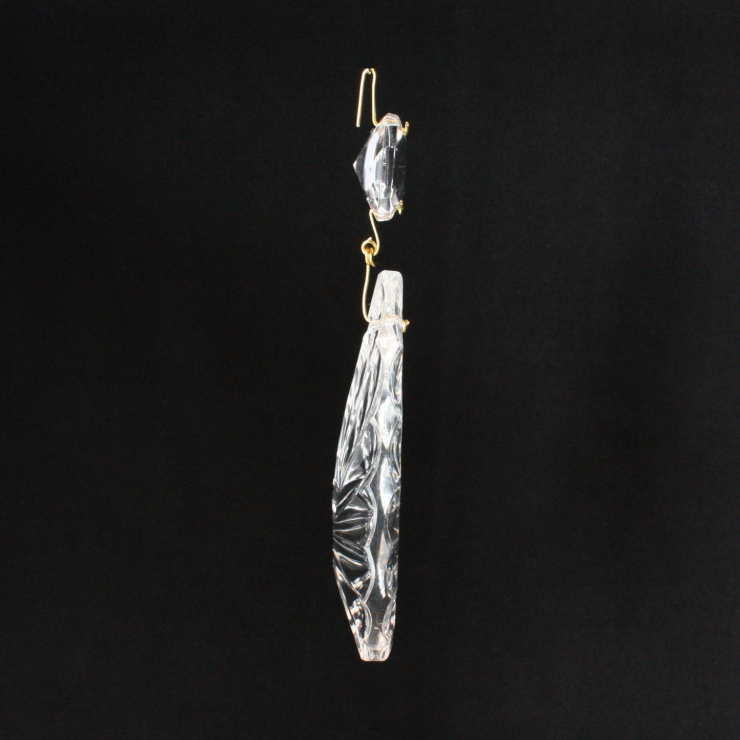 3-1/2" Czech Crystal Ribbed Teardrop w/ Top Bead