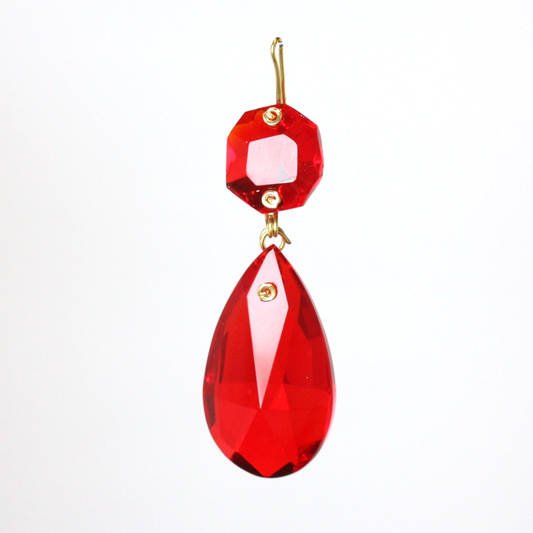 Czech 1-1/2" Full Cut Teardrop w/ Top Bead, Red