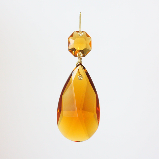 Czech 3 1/2" Amber Full Cut Teardrop w/ Top Bead