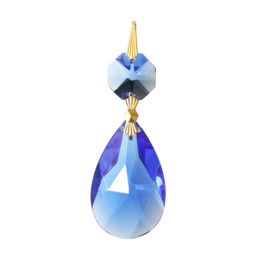 1-1/2" Blue Full Cut Teardrop w/ Top Bead