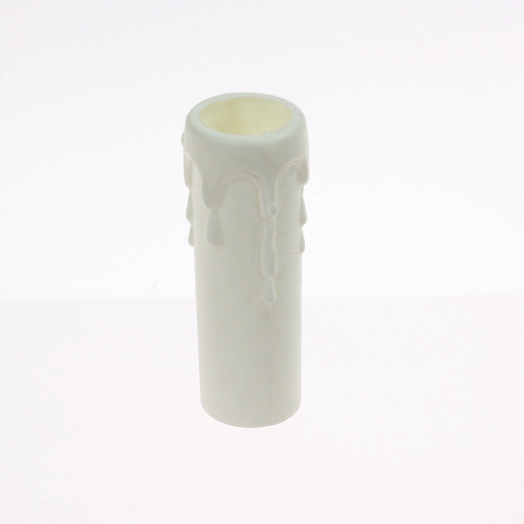 White Plastic Candle Cover w/ White Drip, Candelabra Base