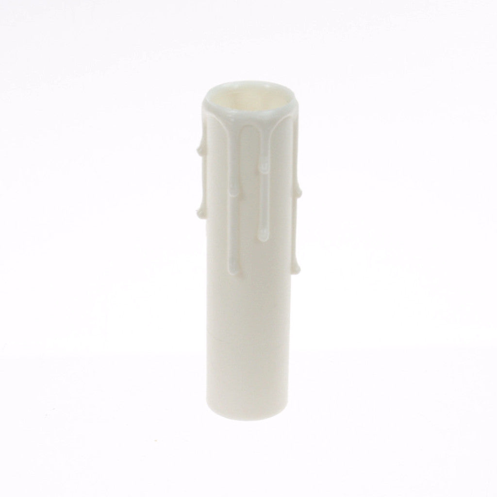 White Plastic Candle Cover w/ White Drip, Candelabra Base